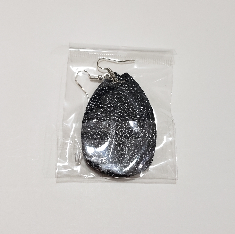 Black shiny leather dangle earrings